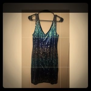 NYE blue sequin fitted dress size large.